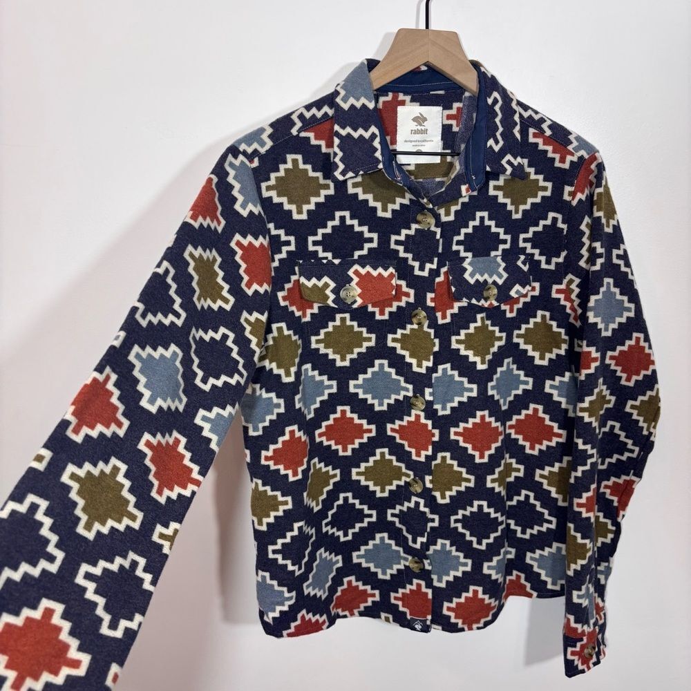 Rabbit High Country Ls Wool New With Tags Size Large Blue Stairstep Diamond — image 8 of 8